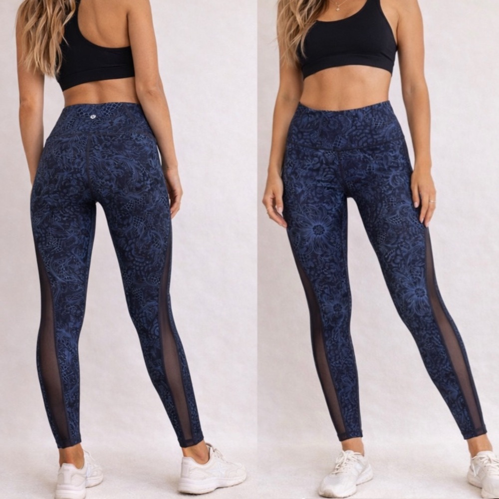 Lululemon High Rise Floral Print Leggings w/ Mesh Panels Size 4
